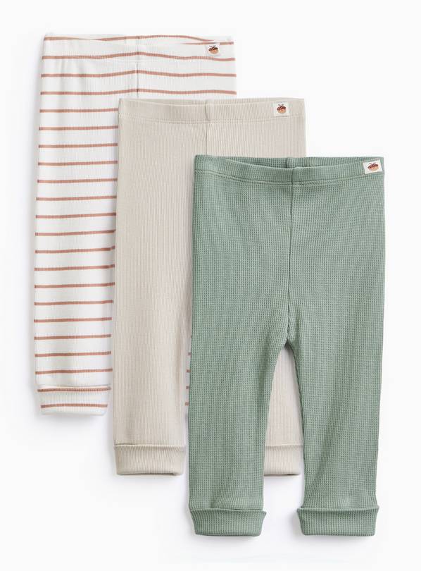 Striped & Plain Ribbed Leggings 3 Pack 3-6 months